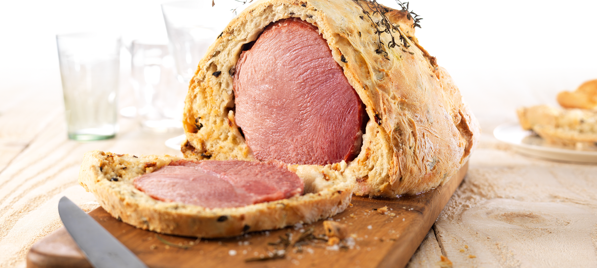 Noix de jambon en croûte de focaccia